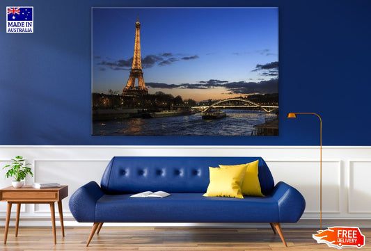 Eiffel Tower and Seine River in Paris Night Photograph Print 100% Australian Made