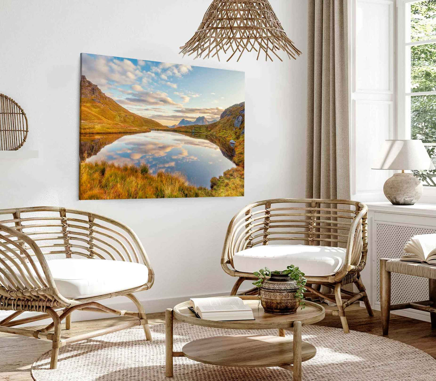 Bella Home Autumn Mountain Reflection & lake Print Canvas Ready to hang