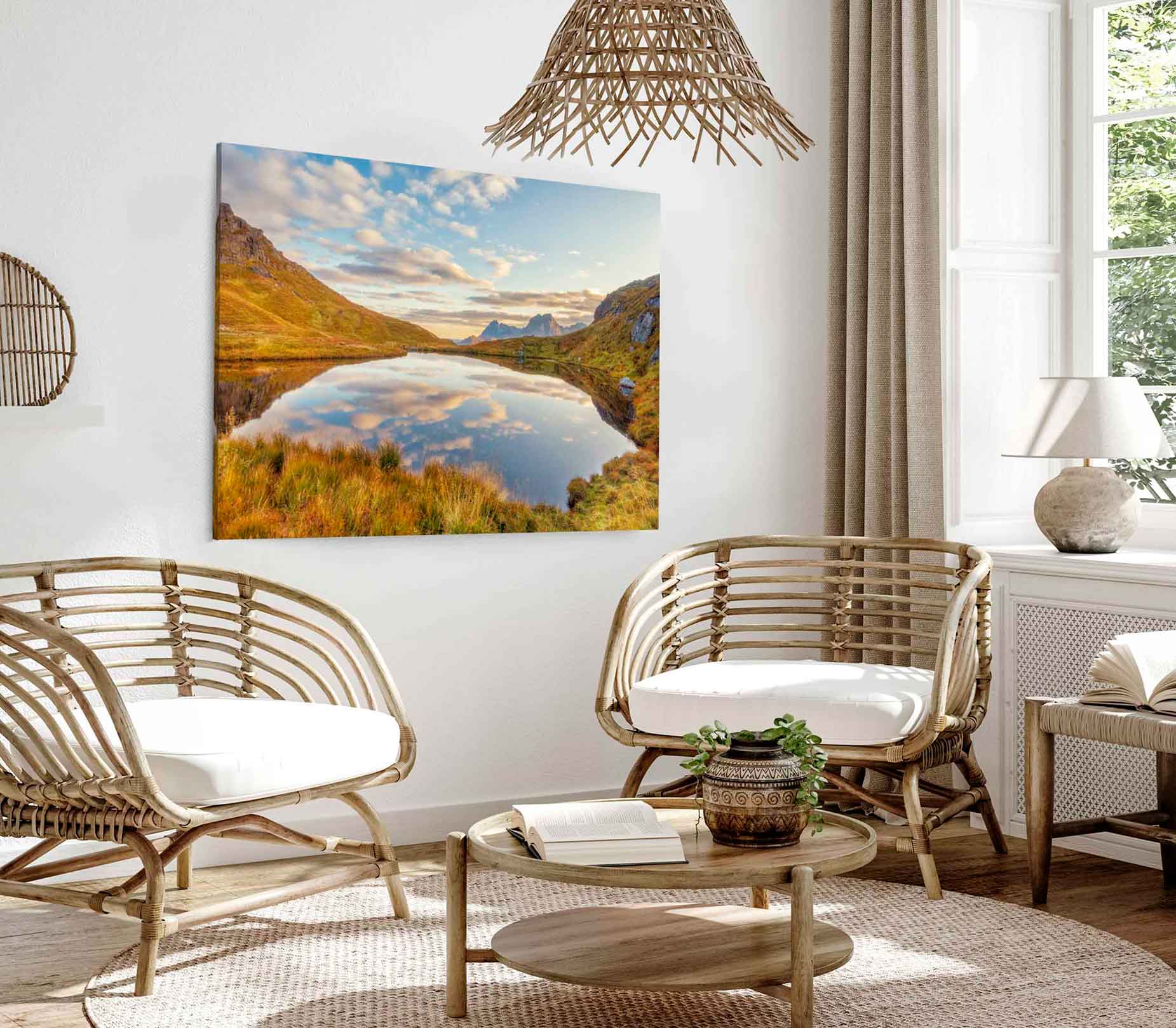Bella Home Autumn Mountain Reflection & lake Print Canvas Ready to hang