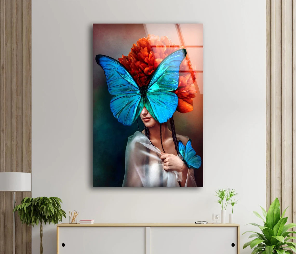 Butterfly & Girl 3D Painting Acrylic Glass Print Tempered Glass Wall Art 100% Made in Australia Ready to Hang