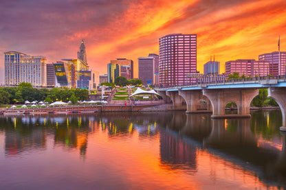 Hartford Skyline on the River Sunset Photograph, USA Print 100% Australian Made