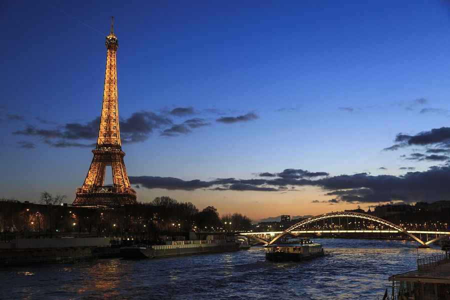 Eiffel Tower and Seine River in Paris Night Photograph Print 100% Australian Made