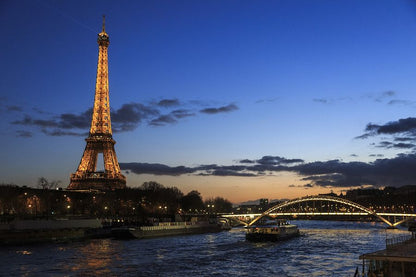 Eiffel Tower and Seine River in Paris Night Photograph Print 100% Australian Made