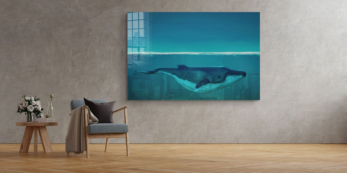 Whale Underwater View Print Tempered Glass Wall Art 100% Made in Australia Ready to Hang