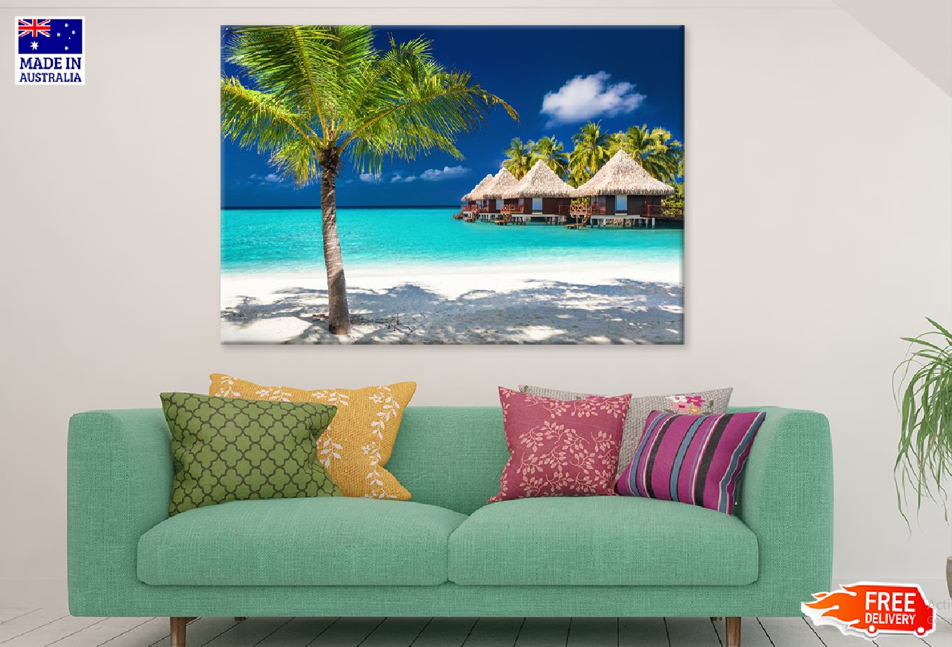 Bungalows on Tropical Island View Photograph Print 100% Australian Made