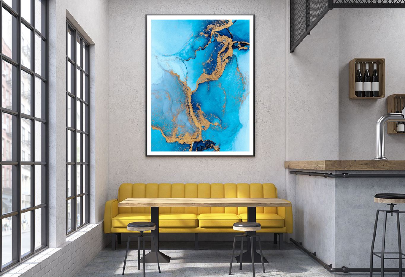 Blue & Gold Lines Marble Abstract Design Home Decor Premium Quality Poster Print Choose Your Sizes