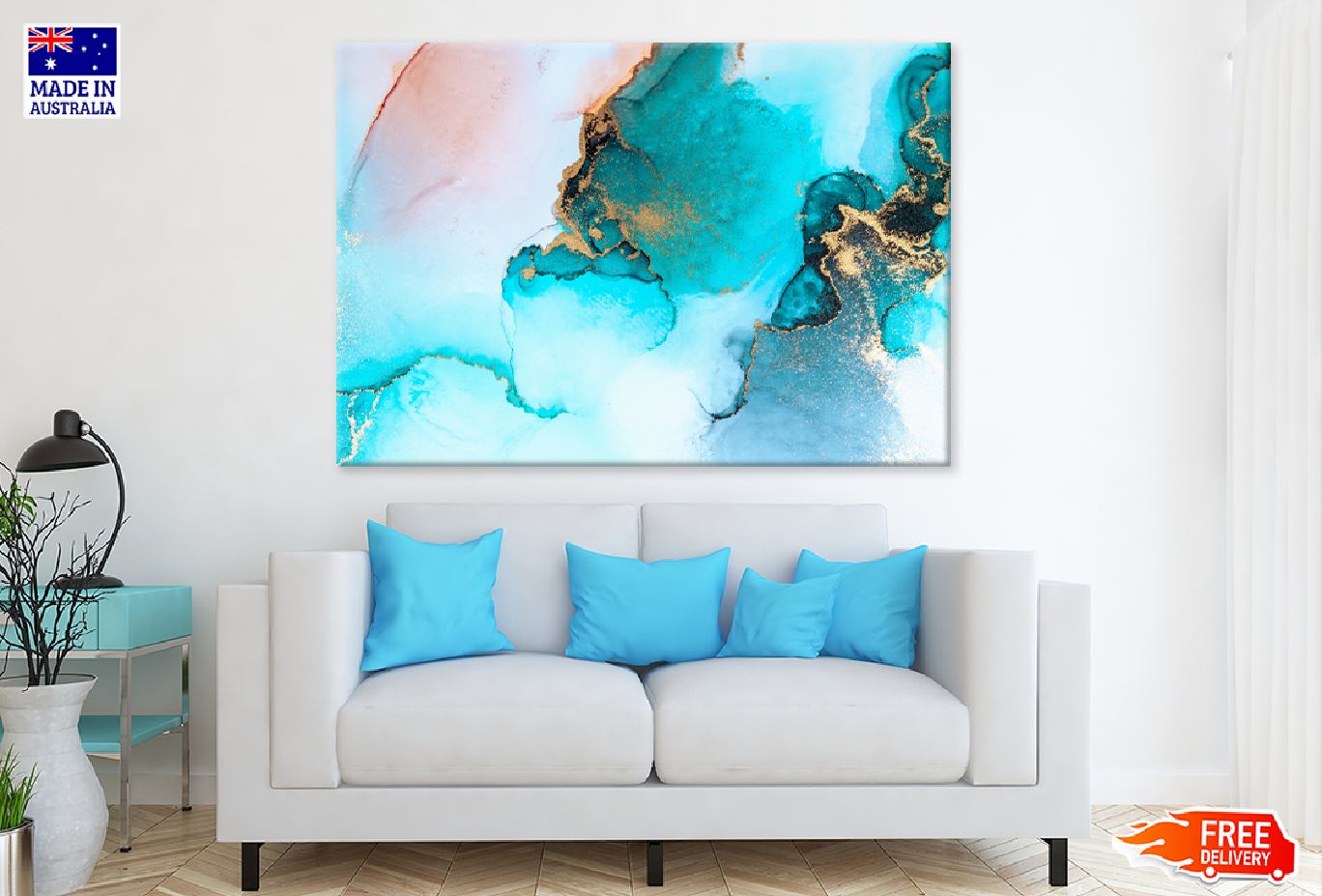 Blue Red & Gold Splash Abstract Design Print 100% Australian Made