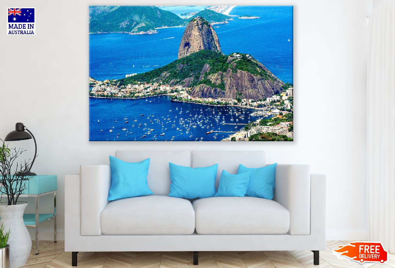 Sugarloaf Mountain Peak in Rio de Janeiro Aerial View Brazil Print 100% Australian Made