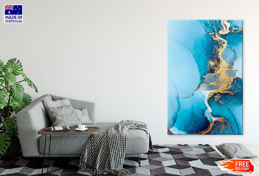 Blue & Gold Marble Texture Abstract Design Print 100% Australian Made