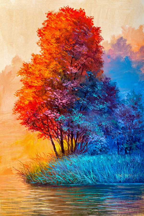 Autumn Trees & River Oil Painting Print 100% Australian Made