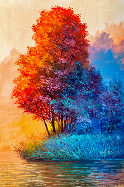 Autumn Trees & River Oil Painting Print 100% Australian Made