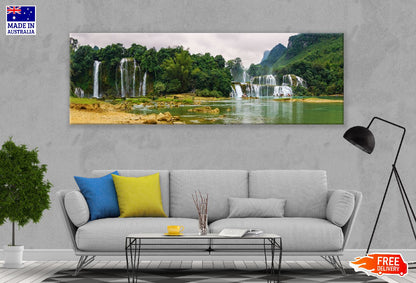Panoramic Canvas Waterfall in Forest View Photograph High Quality 100% Australian Made Wall Canvas Print Ready to Hang