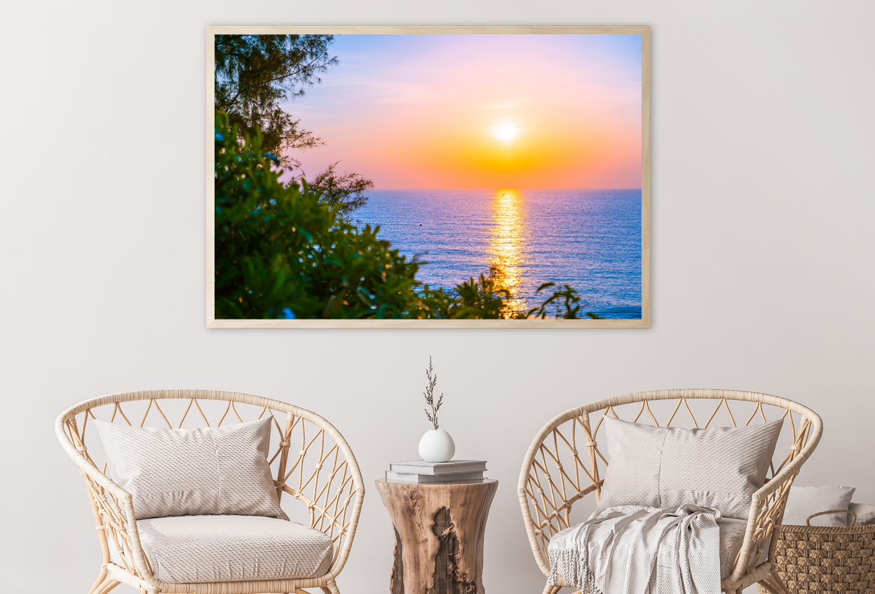 Trees & Sea Sunset Scenery View Home Decor Premium Quality Poster Print Choose Your Sizes