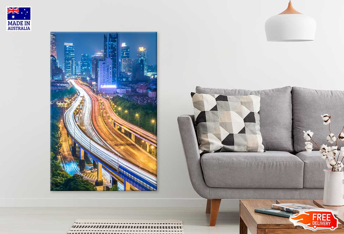 Overpass Bridge & City Night View Photograph Print 100% Australian Made