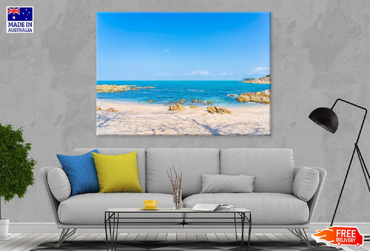 Blue Sea & Rocks on Seashore View Photograph Print 100% Australian Made