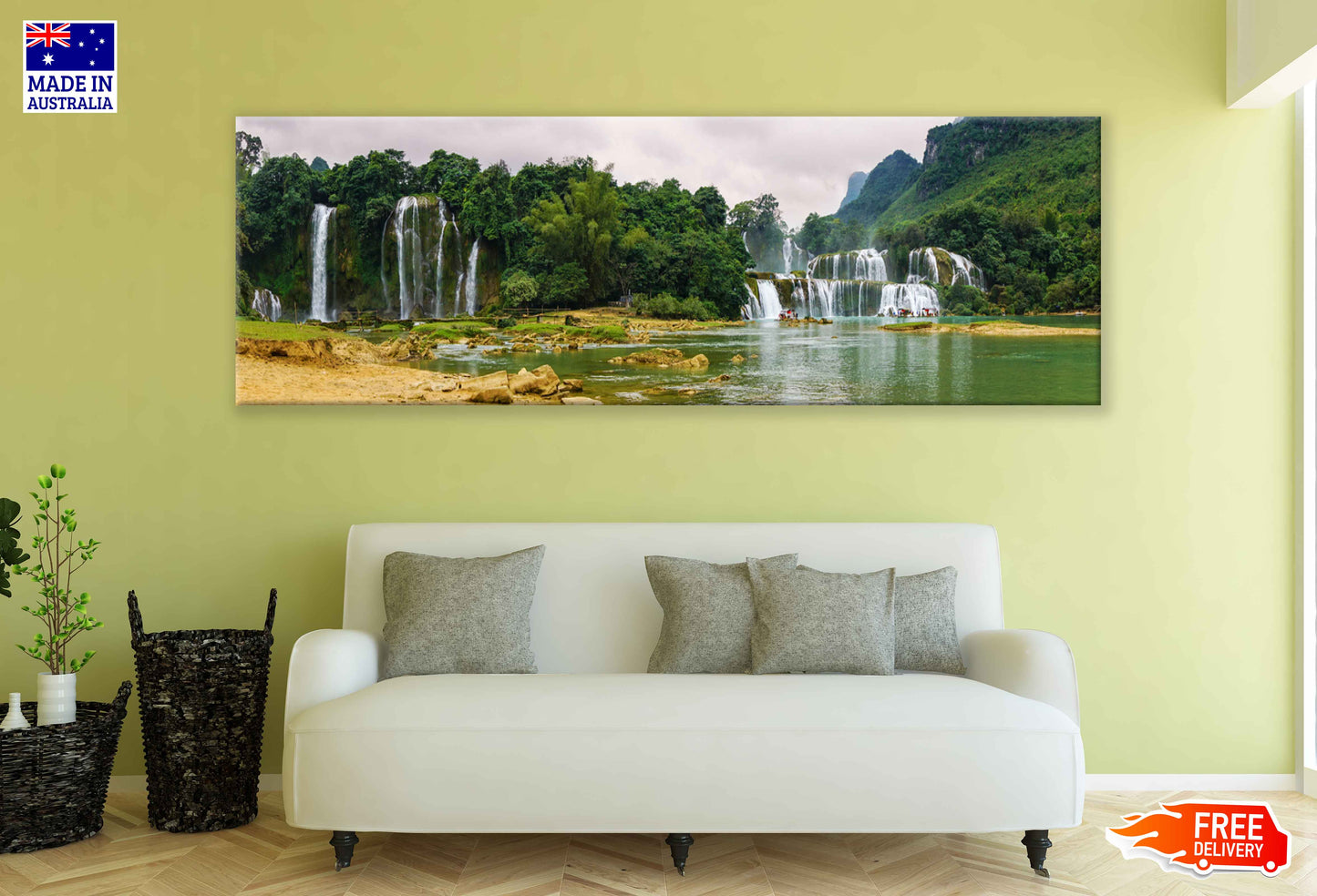 Panoramic Canvas Waterfall in Forest View Photograph High Quality 100% Australian Made Wall Canvas Print Ready to Hang