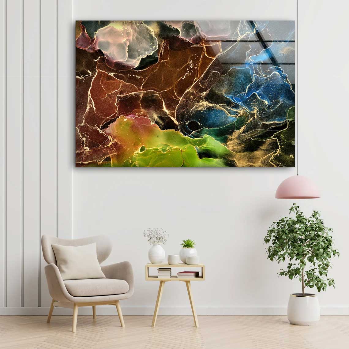 Brown Green Blue & Gold Abstract Design Acrylic Glass Print Tempered Glass Wall Art 100% Made in Australia Ready to Hang