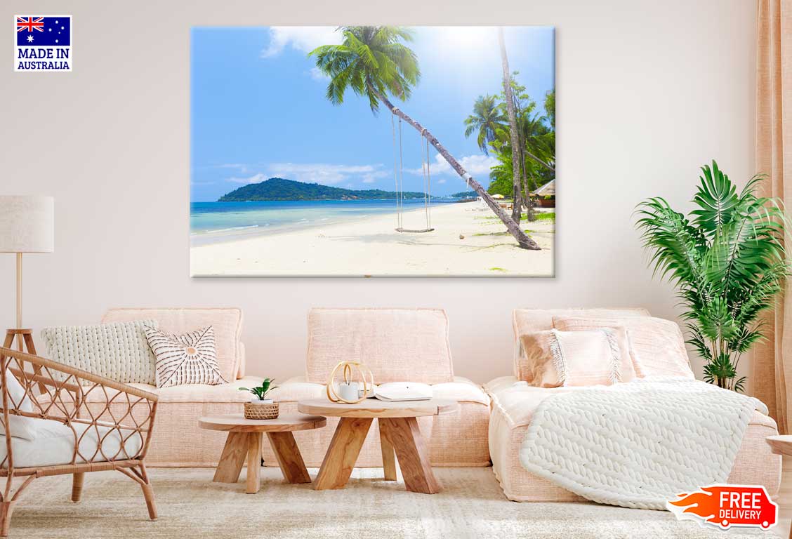 Beach with Palm Trees & Swing Photograph Print 100% Australian Made