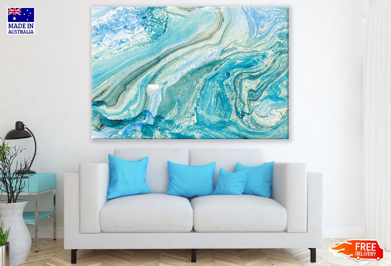 Blue & White Abstract Design Print 100% Australian Made