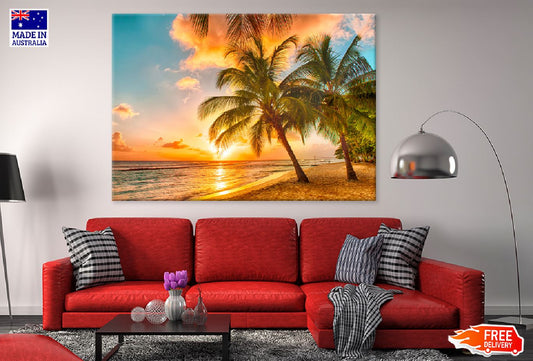 Sunset Over the Sea & Palm Trees Photograph Print 100% Australian Made