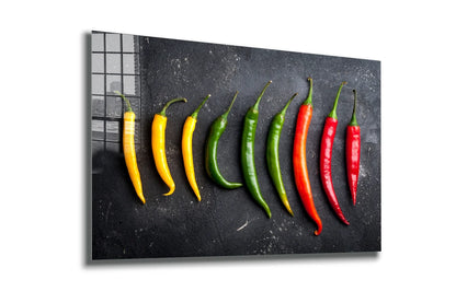 Yellow Green Red Pepper Print Tempered Glass Wall Art 100% Made in Australia Ready to Hang