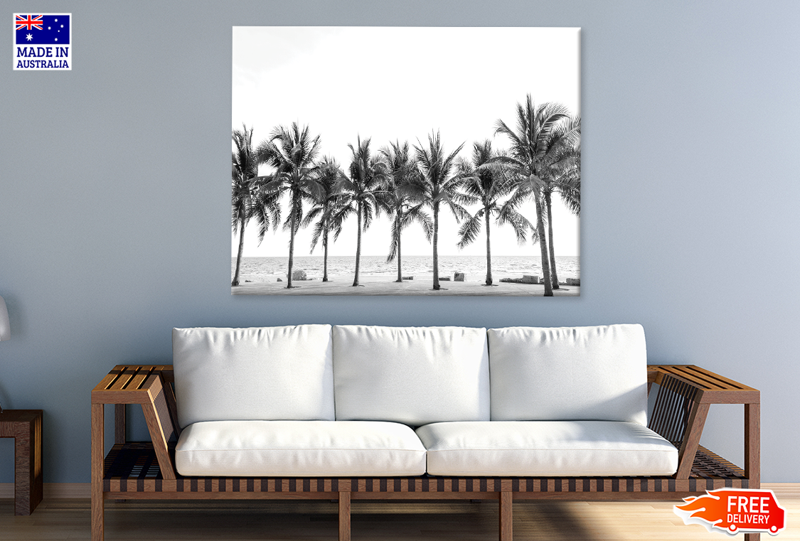Plam Trees & Rock On Sea Sky View Print 100% Australian Made