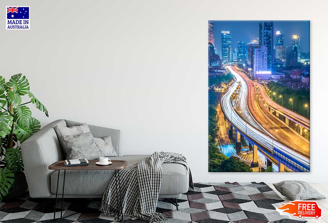 Overpass Bridge & City Night View Photograph Print 100% Australian Made