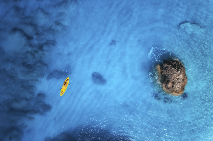 Boat & Rocks Sea Aerial View Print 100% Australian Made