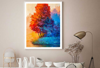 Autumn Trees & River View Oil Painting Home Decor Premium Quality Poster Print Choose Your Sizes