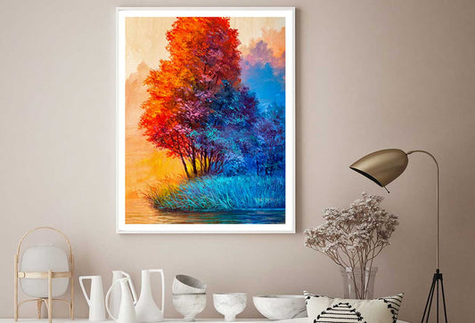 Autumn Trees & River View Oil Painting Home Decor Premium Quality Poster Print Choose Your Sizes