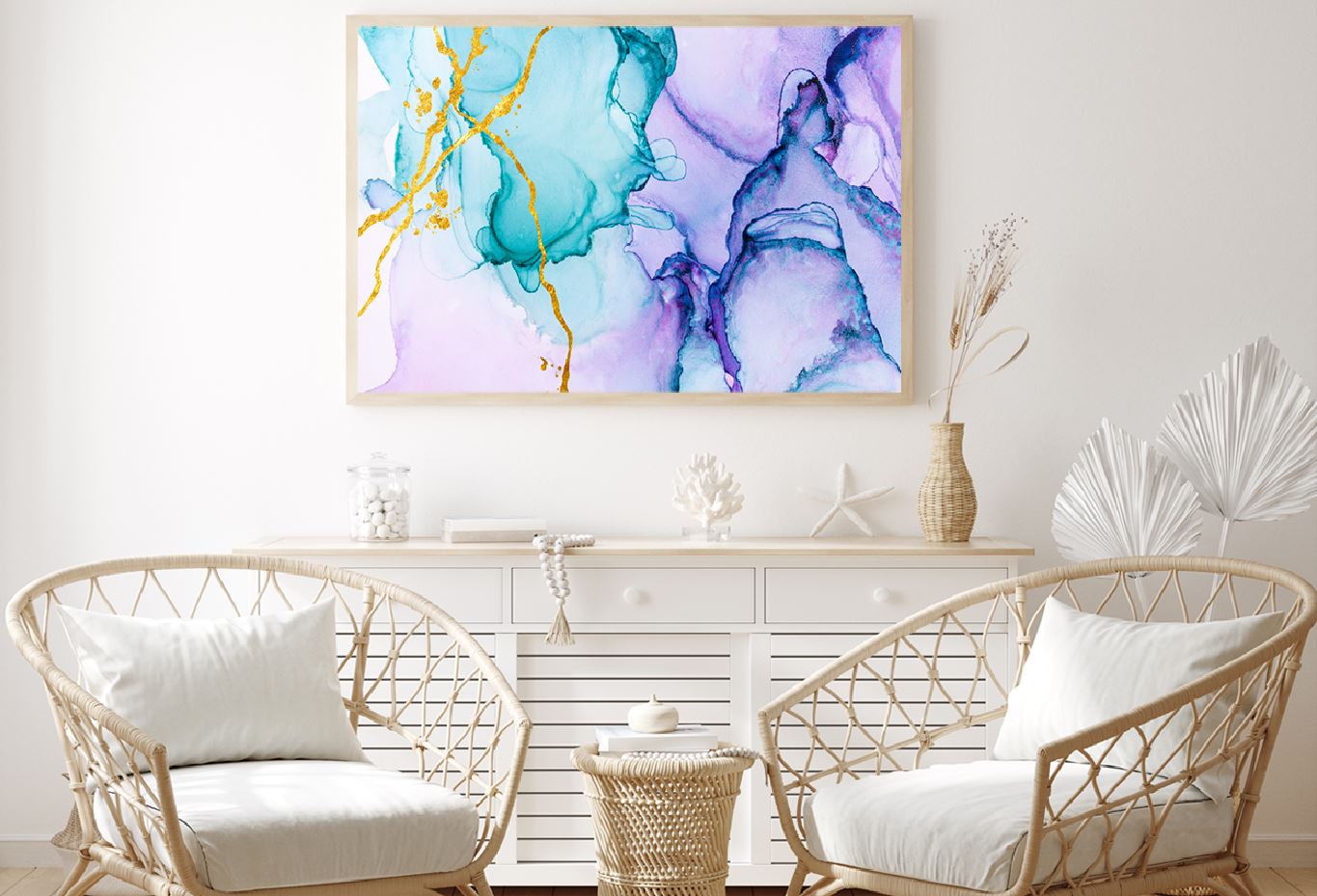 Pink Blue & Gold Lines Abstract Design Home Decor Premium Quality Poster Print Choose Your Sizes