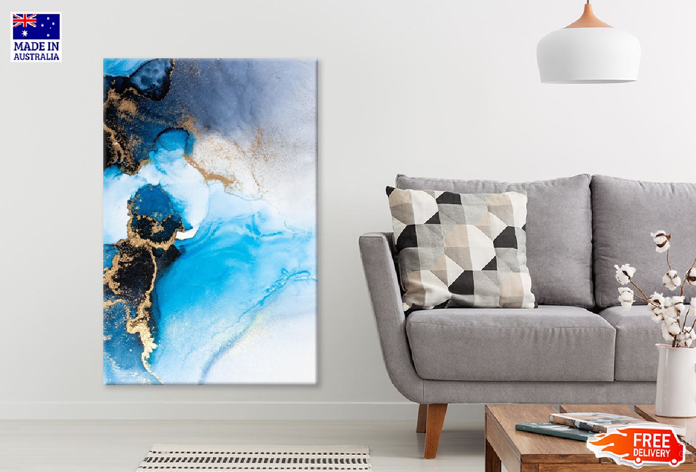 Blue Black & Gold Abstract Design Print 100% Australian Made