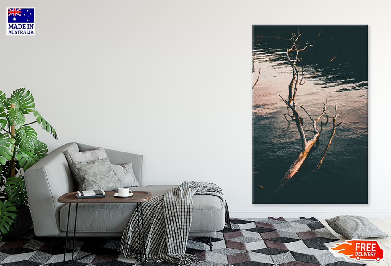 Broken Tree Trunk on Lake View Photograph Print 100% Australian Made