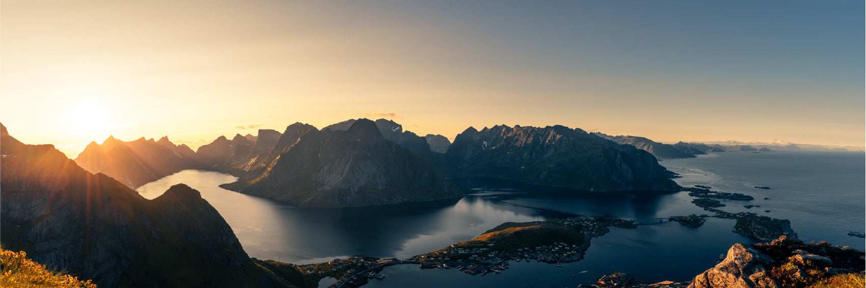 Panoramic Canvas Reinebringen Aerial View Photograph High Quality 100% Australian Made Wall Canvas Print Ready to Hang