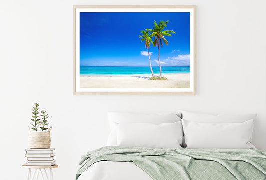 Palm Trees near Sea Blue Sky View Photograph Home Decor Premium Quality Poster Print Choose Your Sizes