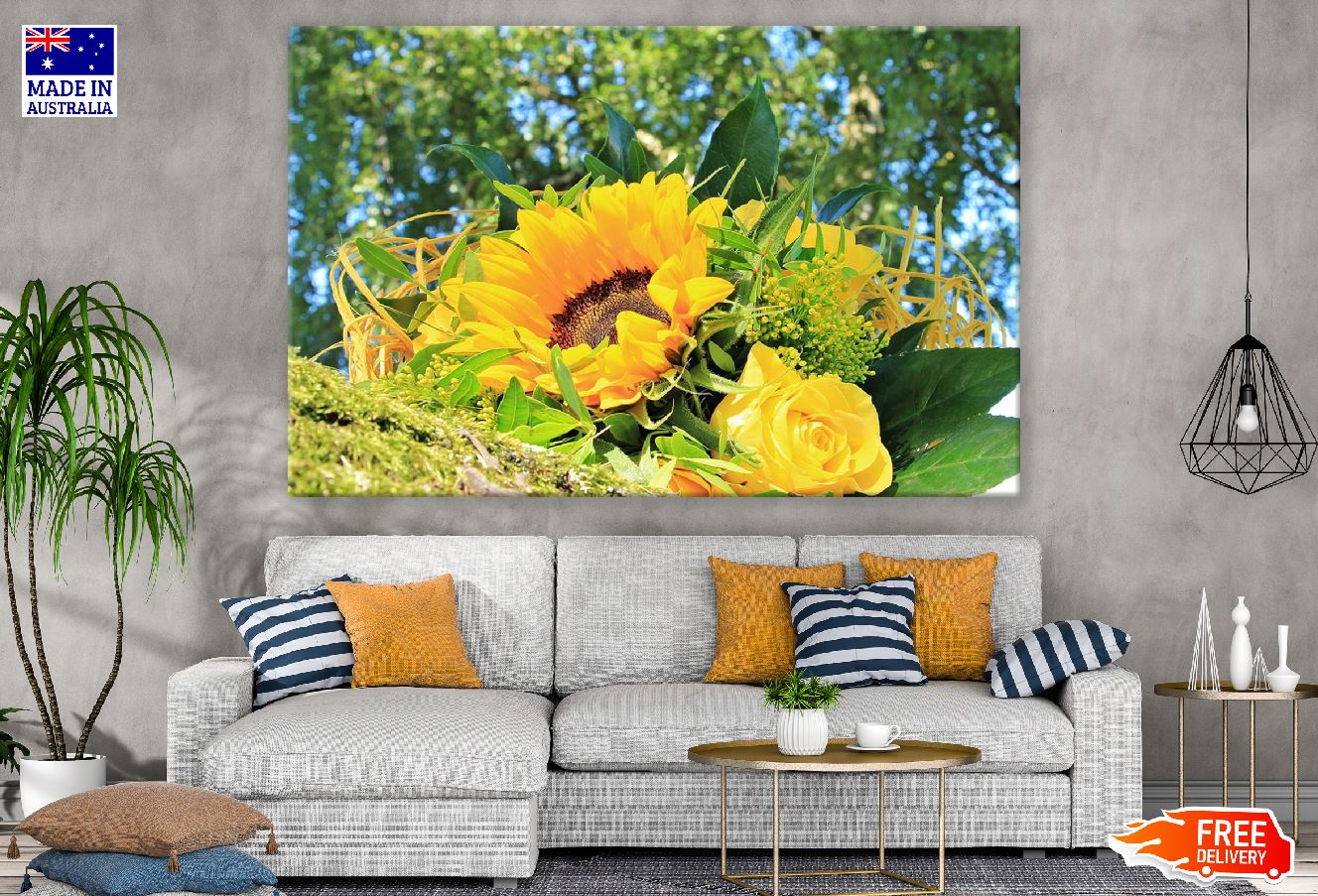 Sunflower & Yellow Color Rose Bunch Photograph Print 100% Australian Made
