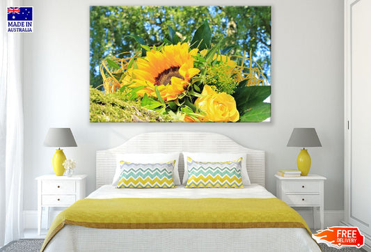 Sunflower & Yellow Color Rose Bunch Photograph Print 100% Australian Made