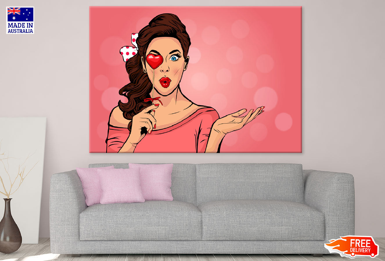 Fashion Girl Open Mouth With Valentine Heart In Hand Print 100% Australian Made
