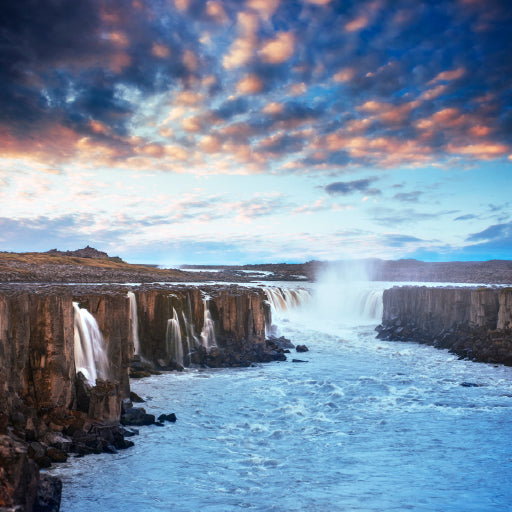 Square Canvas Views of Selfoss Waterfall Photograph High Quality Print 100% Australian Made