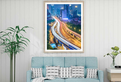 Overpass Bridge & City Night View Photograph Home Decor Premium Quality Poster Print Choose Your Sizes