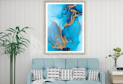 Blue & Gold Lines Marble Abstract Design Home Decor Premium Quality Poster Print Choose Your Sizes