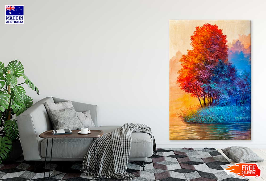 Autumn Trees & River Oil Painting Print 100% Australian Made
