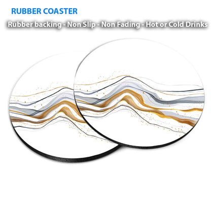 Gold & White Line Abstract Coasters Wood & Rubber - Set of 6 Coasters