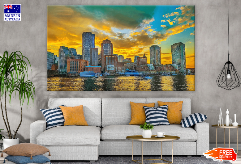 City & Lake Sunset Sky View Print 100% Australian Made