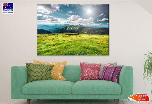 Mountains with Green Grass Field Photograph Print 100% Australian Made