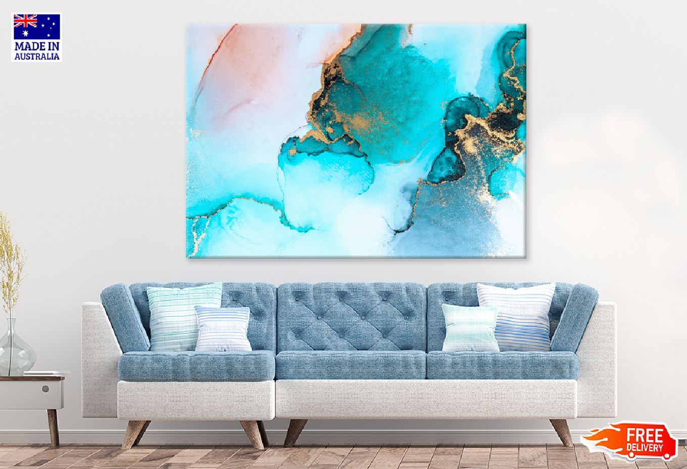 Blue Red & Gold Splash Abstract Design Print 100% Australian Made