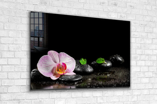 Zen Stones Pink Flower Print Tempered Glass Wall Art 100% Made in Australia Ready to Hang