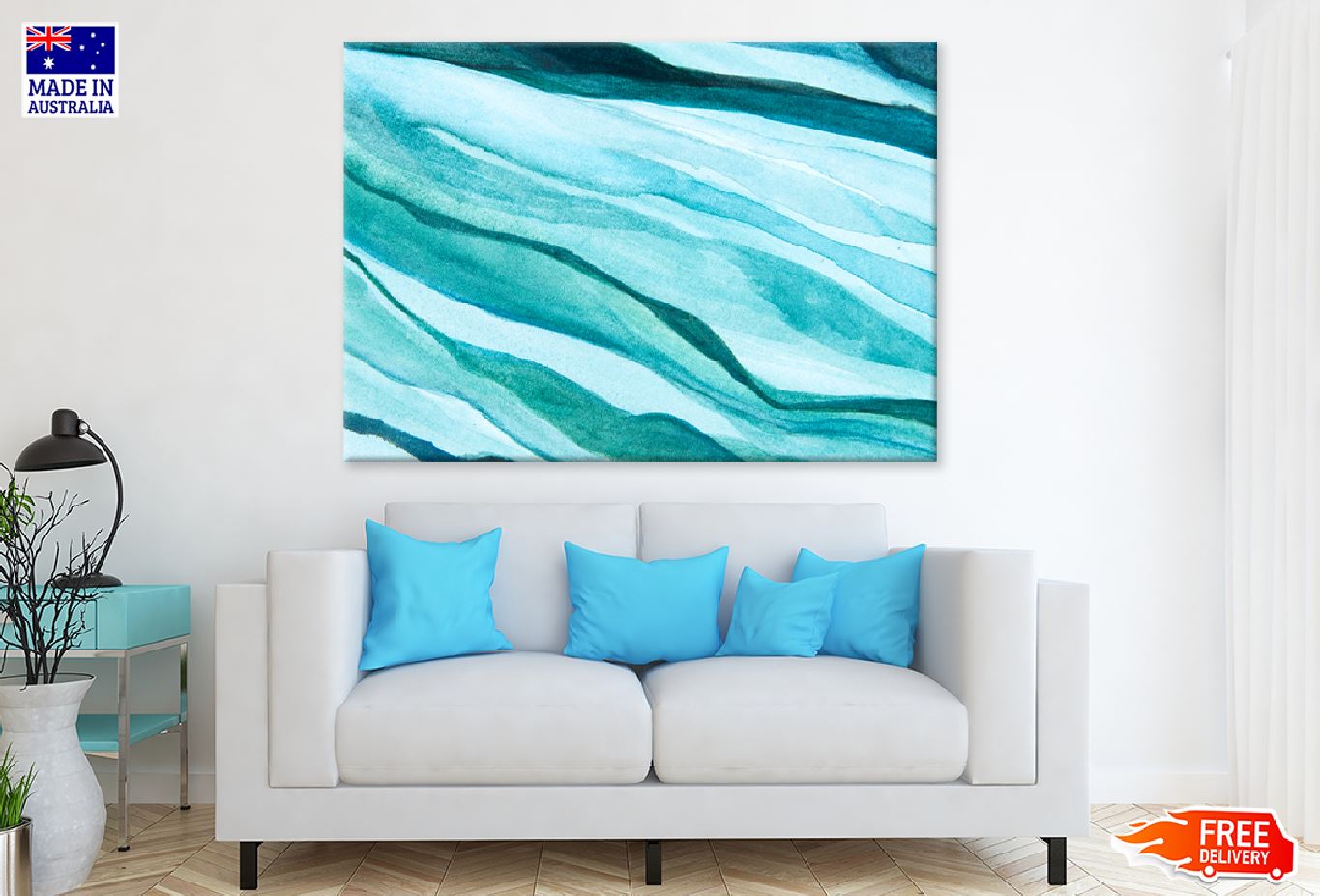 Blue Green Watercolor Abstract Design Print 100% Australian Made