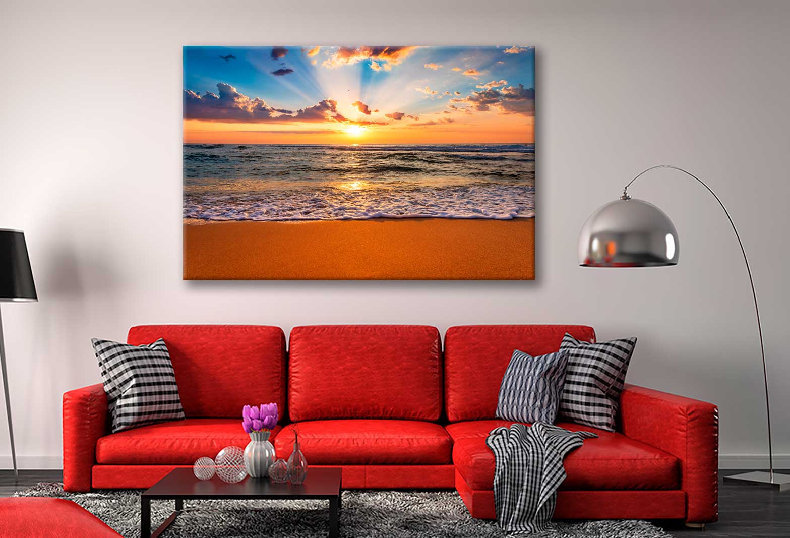 Bella Home Colorful Ocean Beach Sunrise Print Canvas Ready to hang