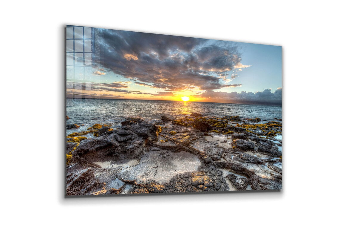 Rocks near Sea Sunset Print Tempered Glass Wall Art 100% Made in Australia Ready to Hang